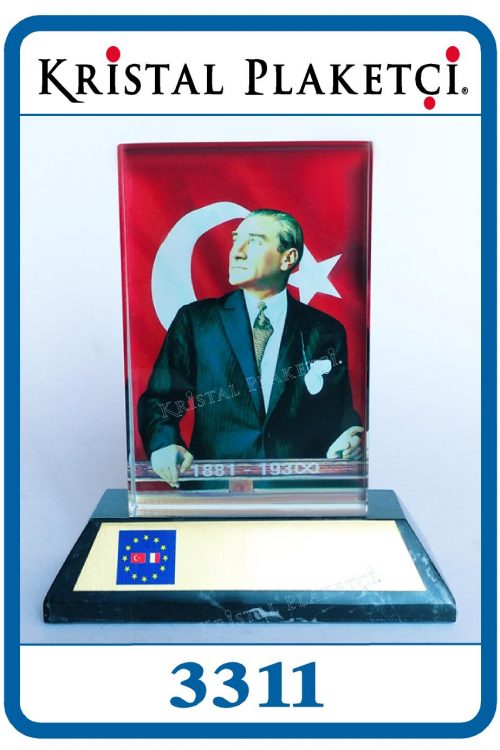 Cam arası renkli baskı Atatürk plaket